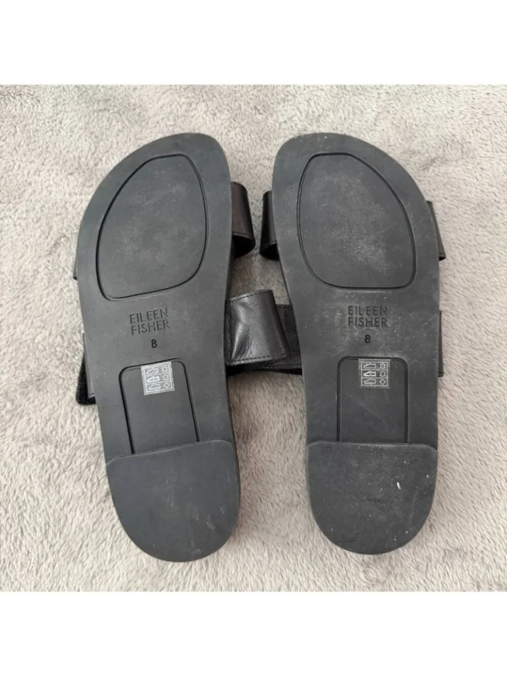 Eileen Fisher Folk Black Leather Sandals Adjustable Womens 8 Shoes Double Strap